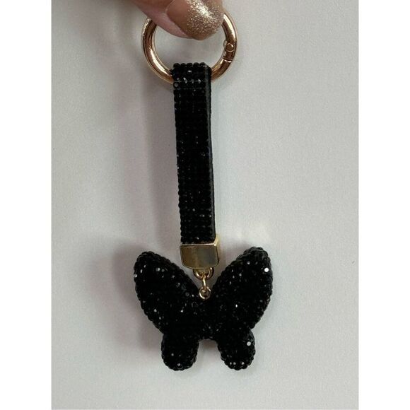 Black Crystal Butterfly Key Ring - Picture 1 of 5